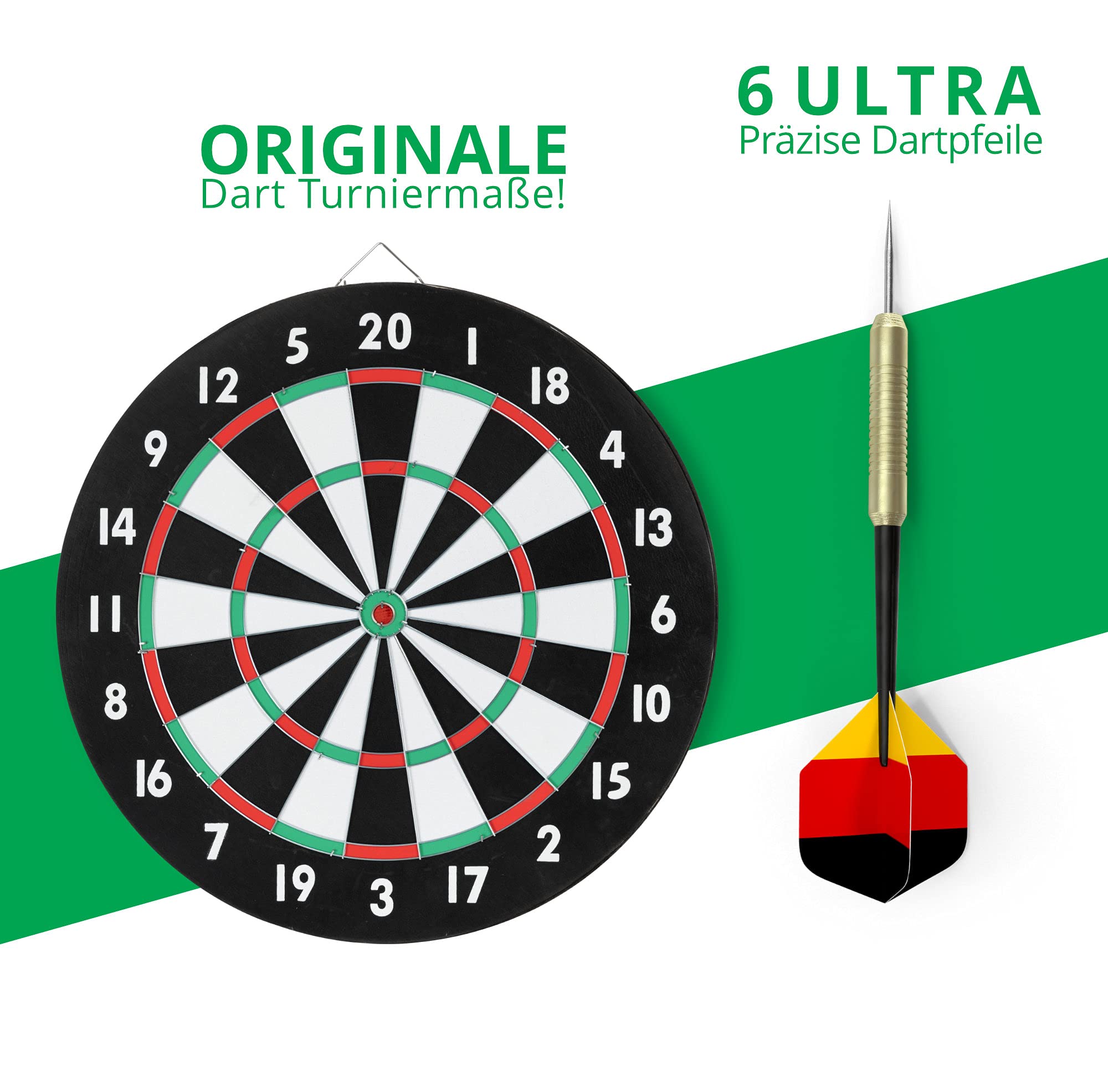 Stagecaptain DBP-1810 BullsEye Bersaglio da Freccette in Carta con 6 Freccette e 4 Set di Flights - Bersaglio Steeldart Doppia Faccia per Principianti in Paper Board