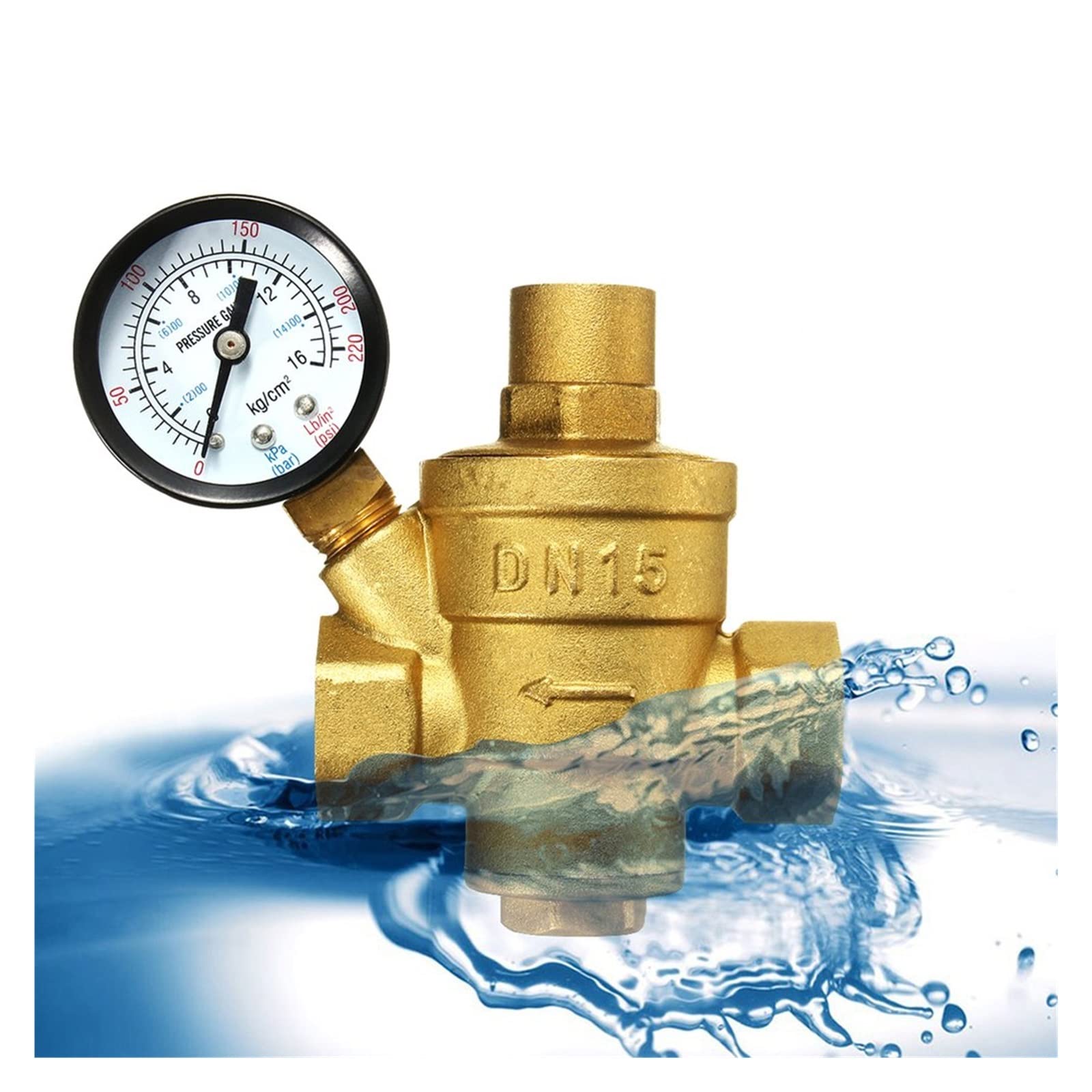 resistir extremos de alta presión y temperatura Válvula de mantenimiento reductora de presión de agua de latón DN15, medidor de alivio de regulación de latón ajustable con control de flujo de 1/2 "