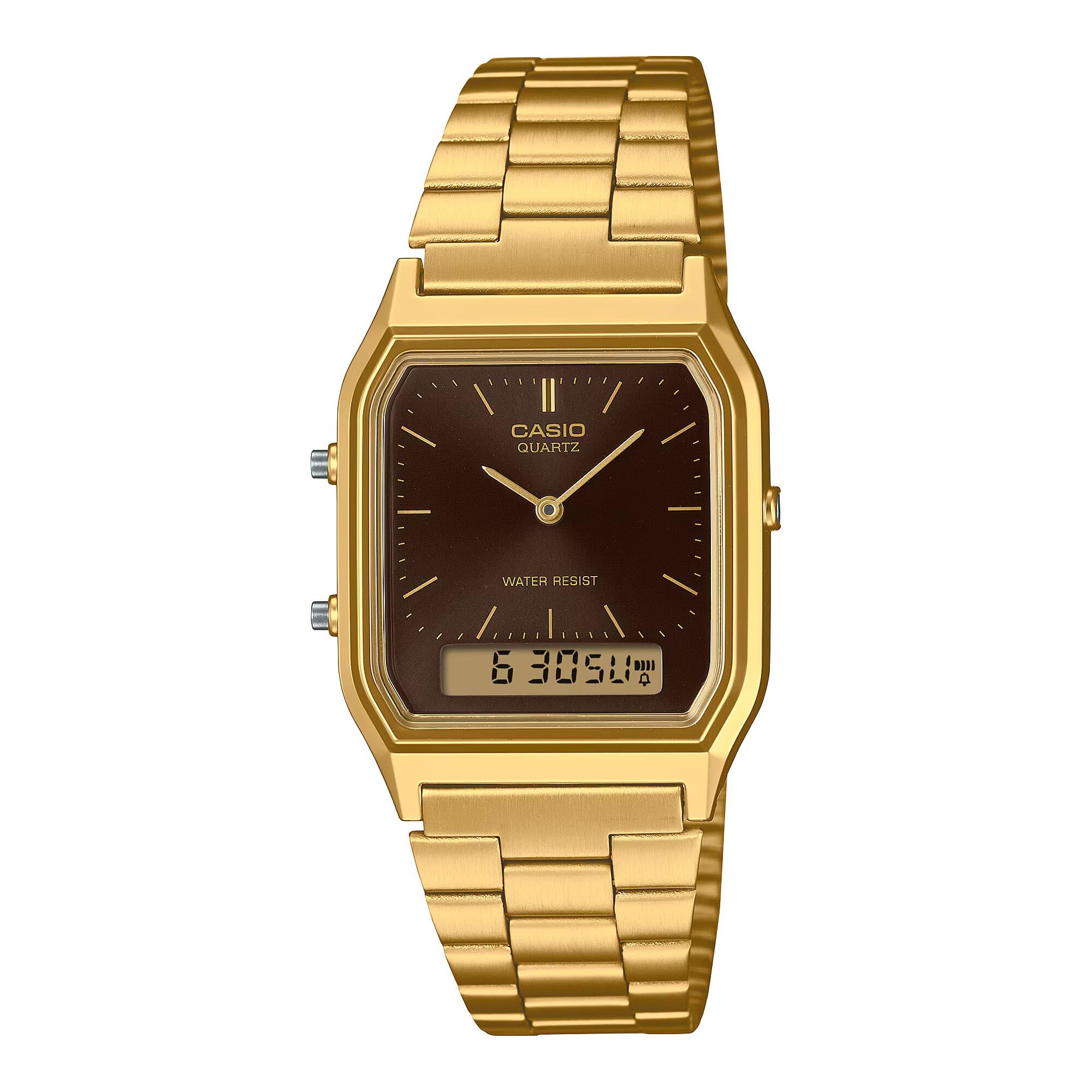 Casio Herren Analog Uhr mit Edelstahl Armband AQ-230GA-5AMQYDF, Schwarz, Armband