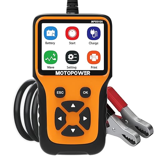 MOTOPOWER MP0515A 12V Probador de batería de automóvil Automotriz 100-2000 CCA Probador de carga de batería de arranque automático y sistema de