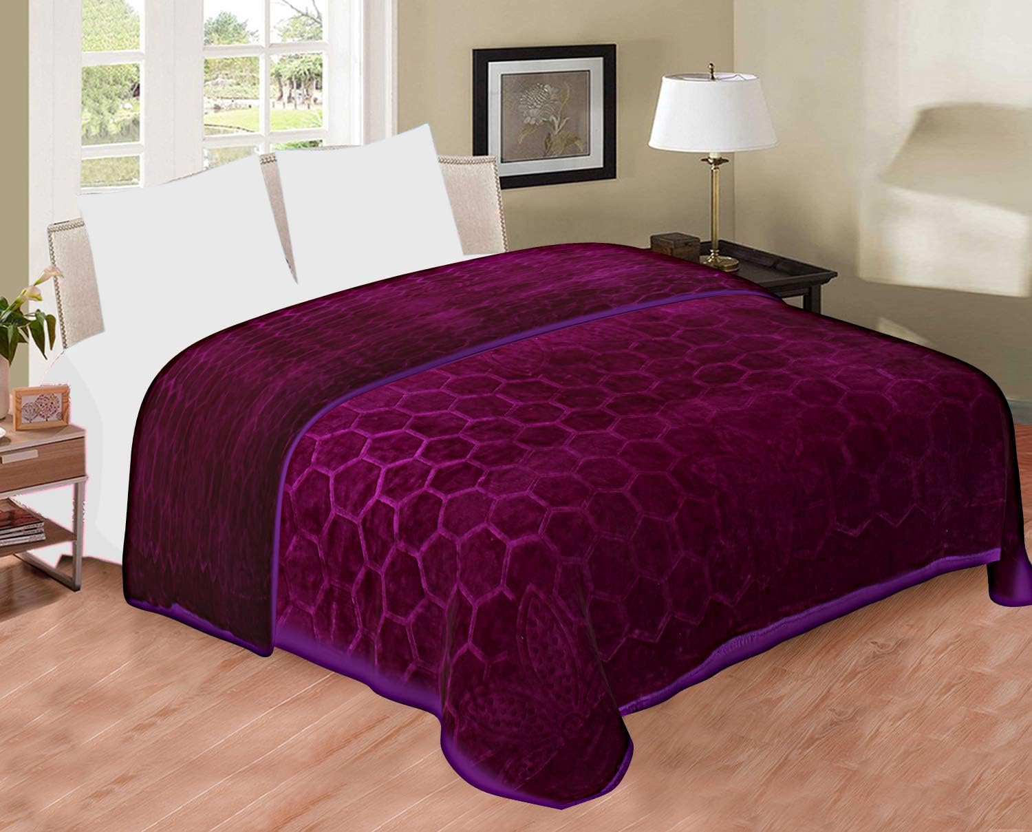 Icrafty Luxurious Embossed Mink Microfibre Double Blanket - Purple