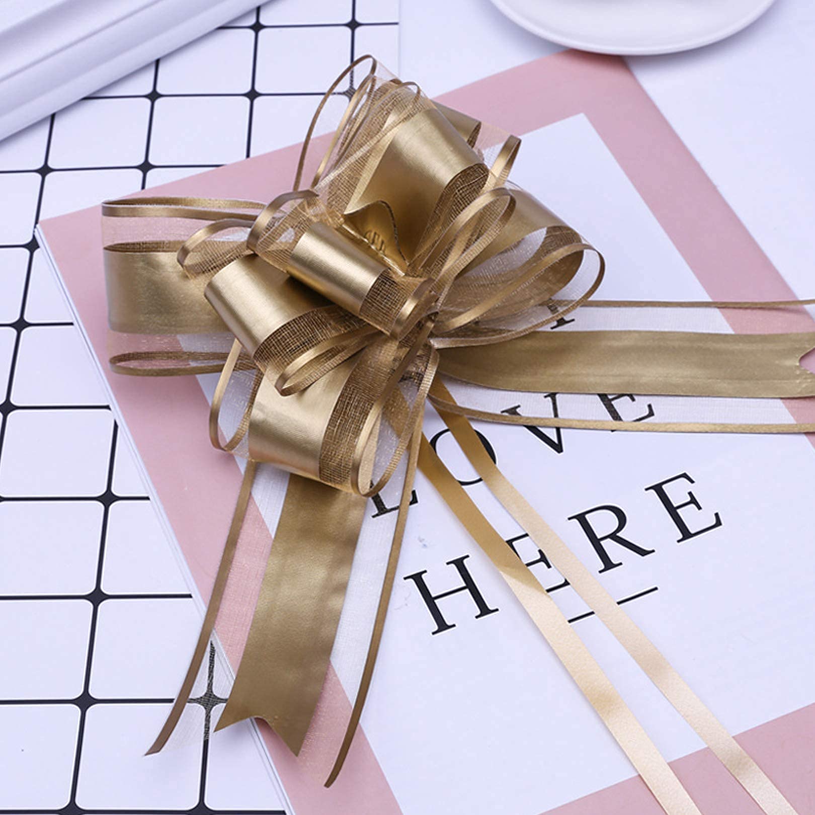 Ebingoo 20pcs Golden Pull Bows Pull Bows for Gift Wrapping,Present Bows Pull Bow for Gift Wrapping, Valentine's Day Present Decoration Gift Wrapping Butterfly Knot for Christmas Wedding Party