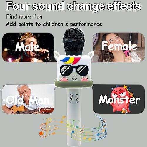 Miniatura 4 de Micrófono de karaoke para niños y niñas, máquina de micrófono de juguete inalámbrico con 4 cambios de sonido, regalo de canto de mano, para Navidad,