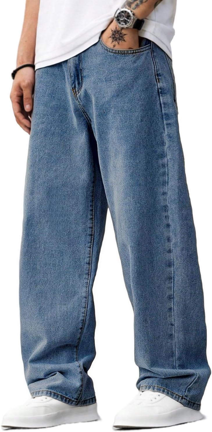 Baggy Jeans for Men Y2K Streetwear Vintage Wide Leg Loose Fit Denim Pants Hip Hop Skater Carpenter Jeans
