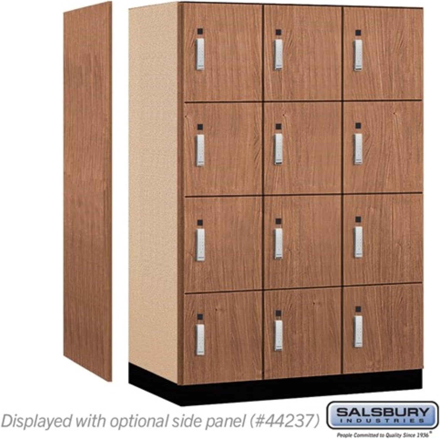 Salsbury 18" Wide Premier Wood Locker-Four Tier-3 Wide-6 Feet High-24 Deep-Red Oak-Silver Electronic Locks