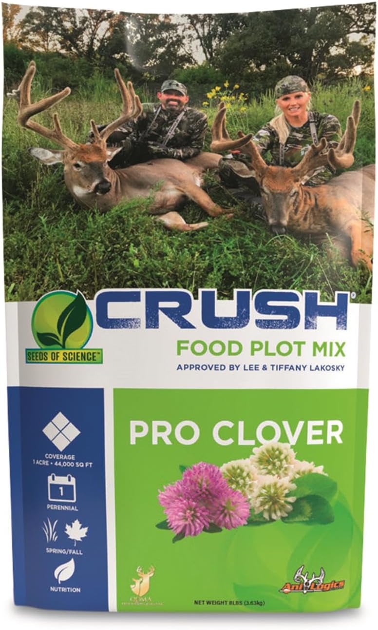 Crush Pro Clover Deer Food Plot Seed, Food Plot Seed for Spring or Fall Planting, 6 Highly Palatable Clover Varieties, 8 lbs (1 Acre)