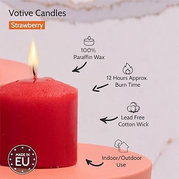 HYOOLA Scented Votive Candles - Strawberry Votive Candles -12 Hour Burn Time - 9 Pack - European Made