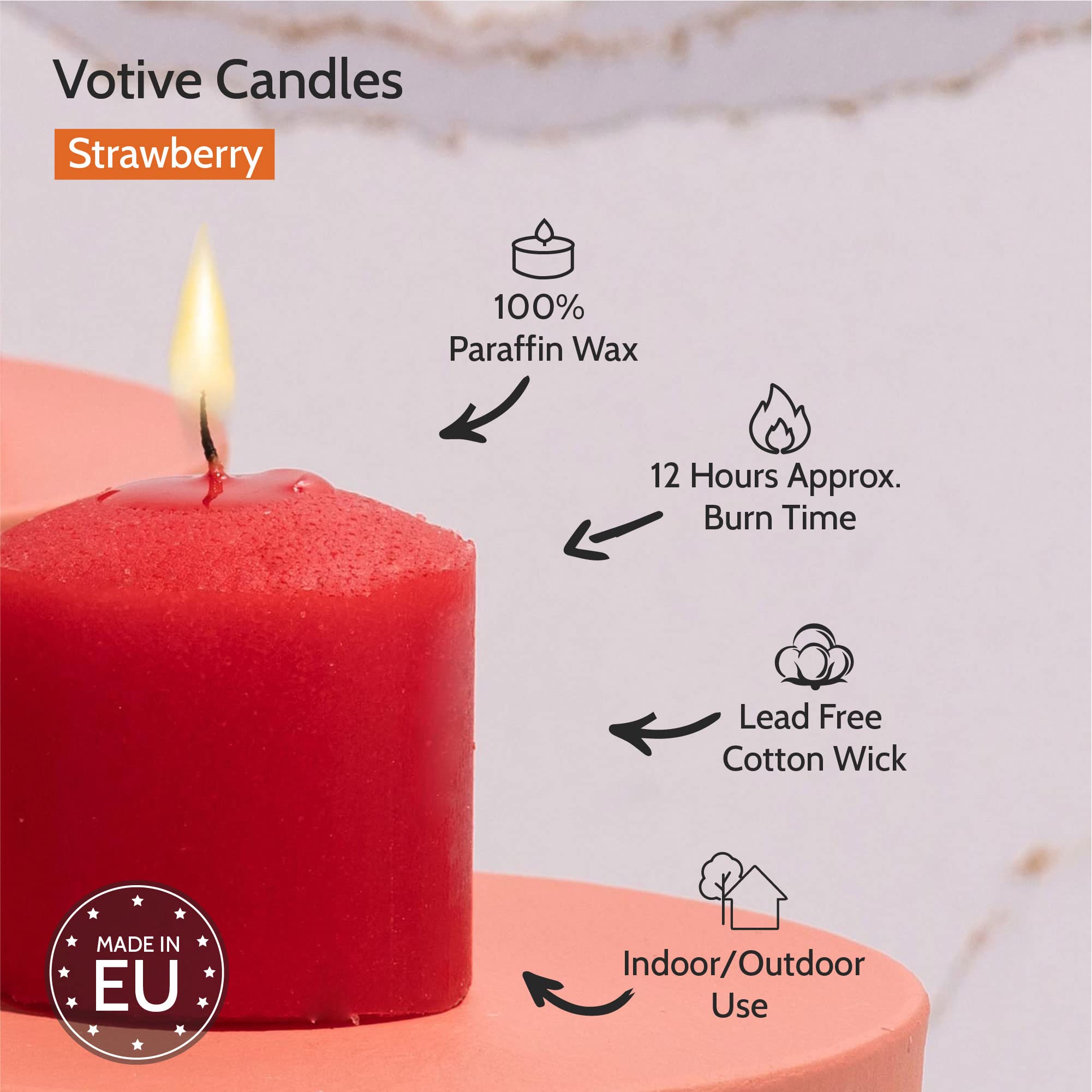 Hyoola Bougies Votives Parfumées - Bougies Votives Fraise - Durée de Combustion 12 heures - Lot de 9 - Fabrication Européenne