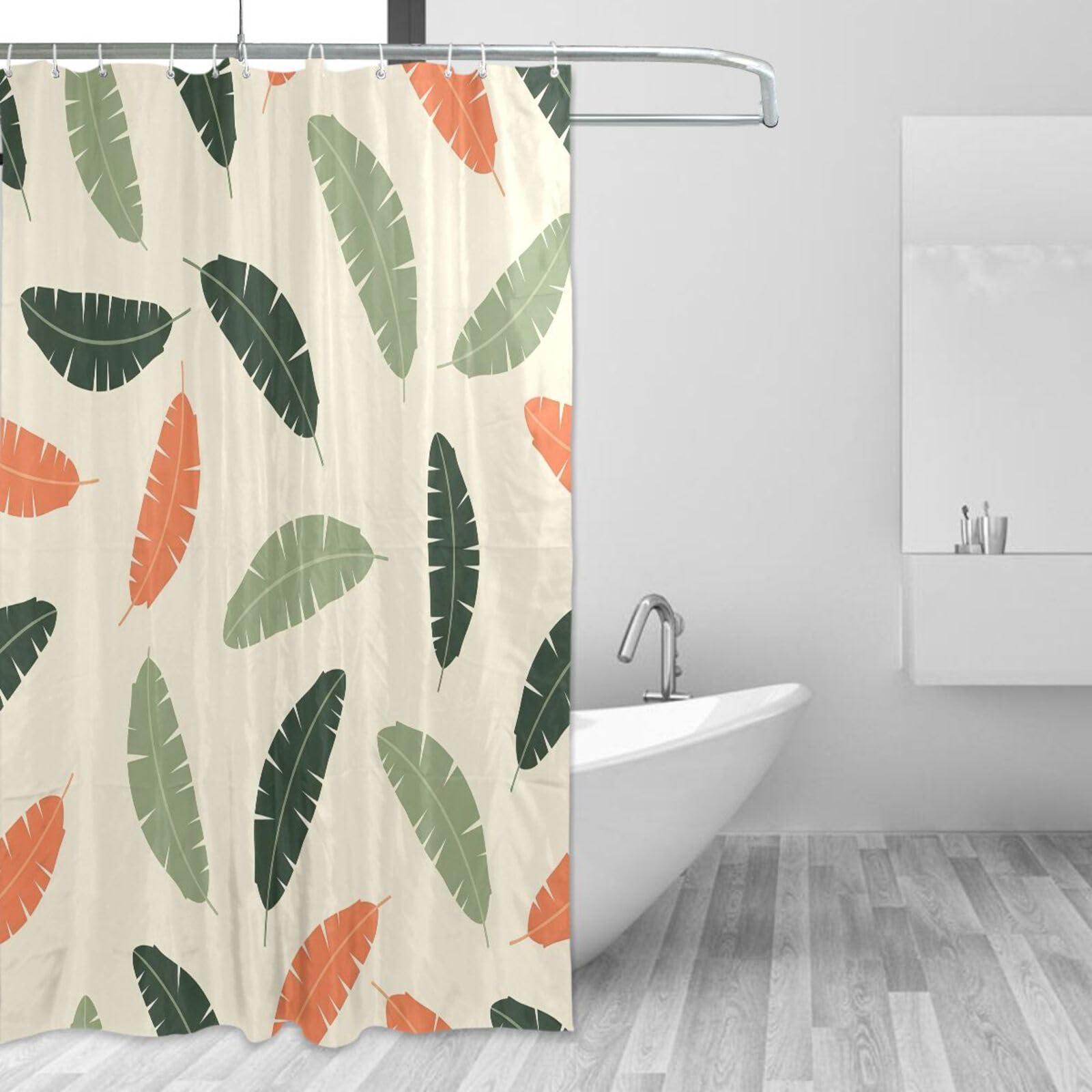 Rideau de douche feuilles tropicales 157x183cm en tissu imperméable pour baignoire