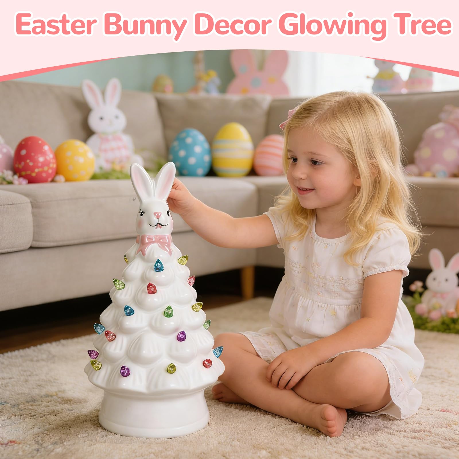 Decorazioni pasquali per la casa, decorazione con coniglietto pasquale, in ceramica, graziose decorazioni per albero di Pasqua per casa, camera da letto, ufficio, tavolo, luce notturna per