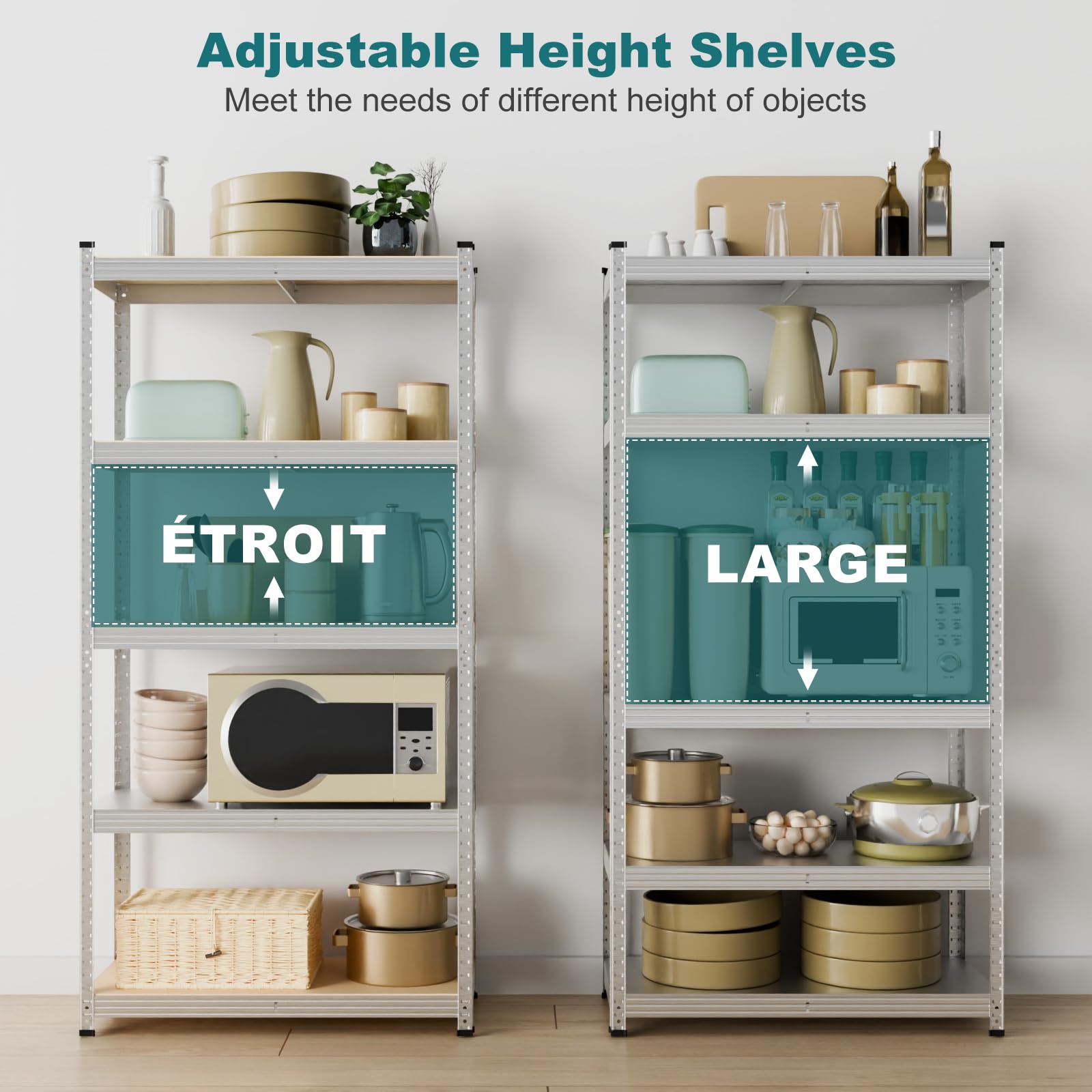 Lot de 2, Étagère Rangement 5 Tablettes Réglables, Capacité 875 kg, Rayonnages en métal Idéal pour Cave ou Garage (2)
