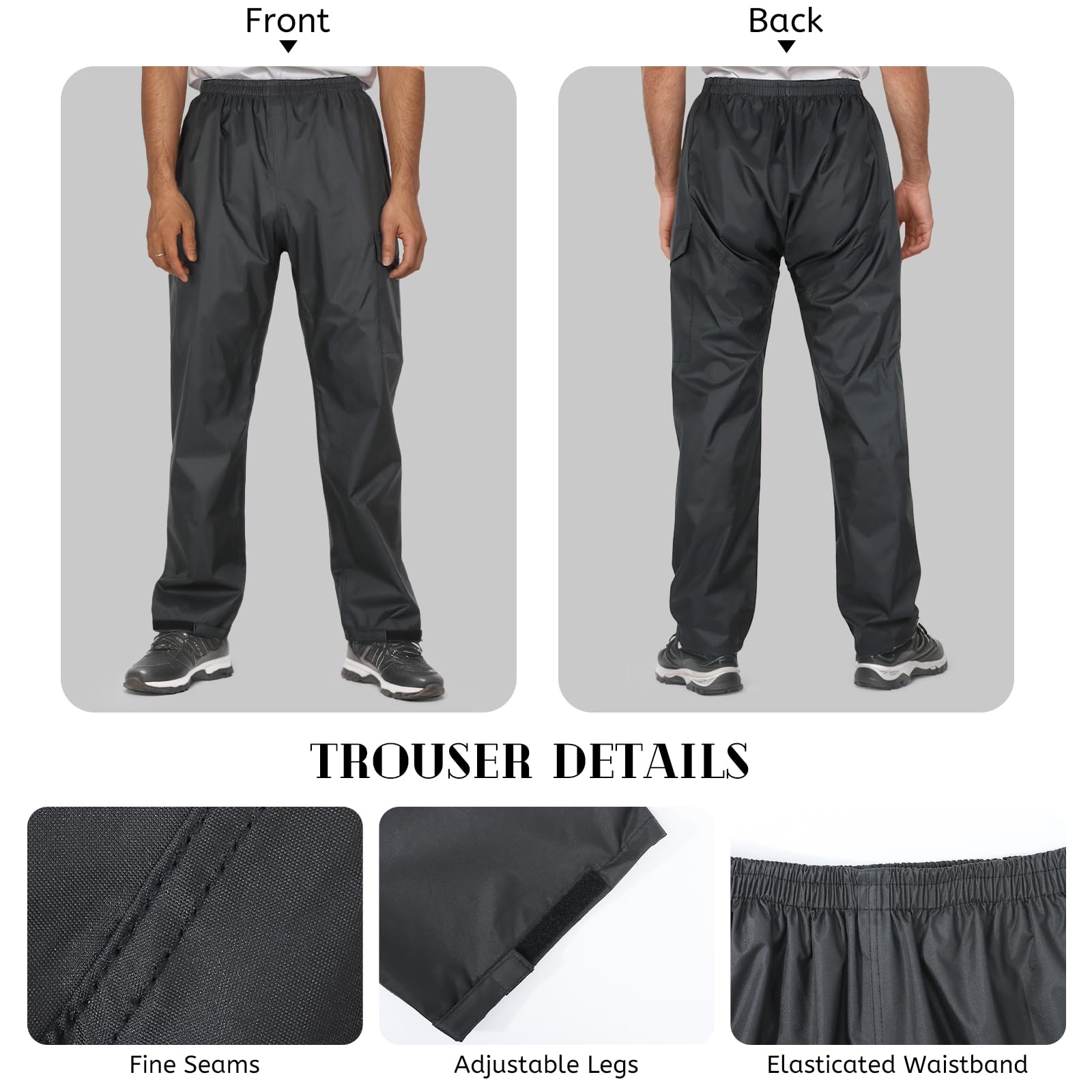 Pantalones Impermeables para Hombre Pantalones de Lluvia para Exteriores Ligeros y Gruesos a Prueba de Viento para Senderismo, Golf, Pesca, Ciclismo