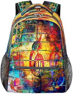 Mochila escolar de notas musicais para meninas, estudantes, resistente à água, arco-íris, para viagem, escola, para mulheres/homens, faculdade, Multi, Medium