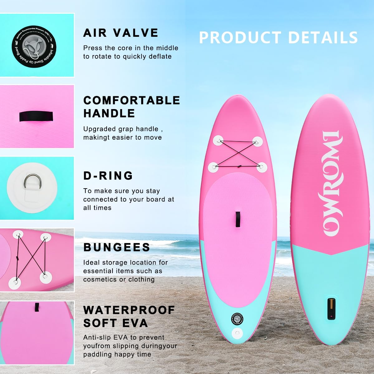 Planche à pagaie gonflable pour enfants avec accessoires de SUP gonflables, planche à pagaie gonflable antidérapante confortable pour enfants, durable et légère, pour jeunes et enfants