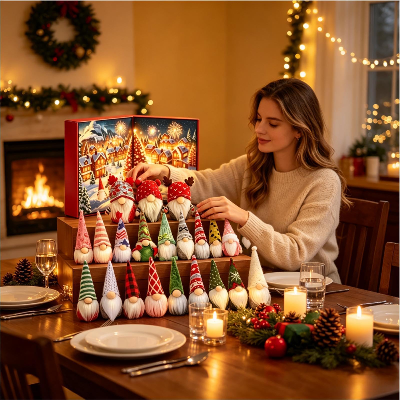 Calendario 'Avvento con di Natale 24 Giorni Decorazioni Peluche | Nani Festivi per Casa Ufficio Soggiorno Camera Cameretta Scrivania Tavolo Ingresso Mobile TV