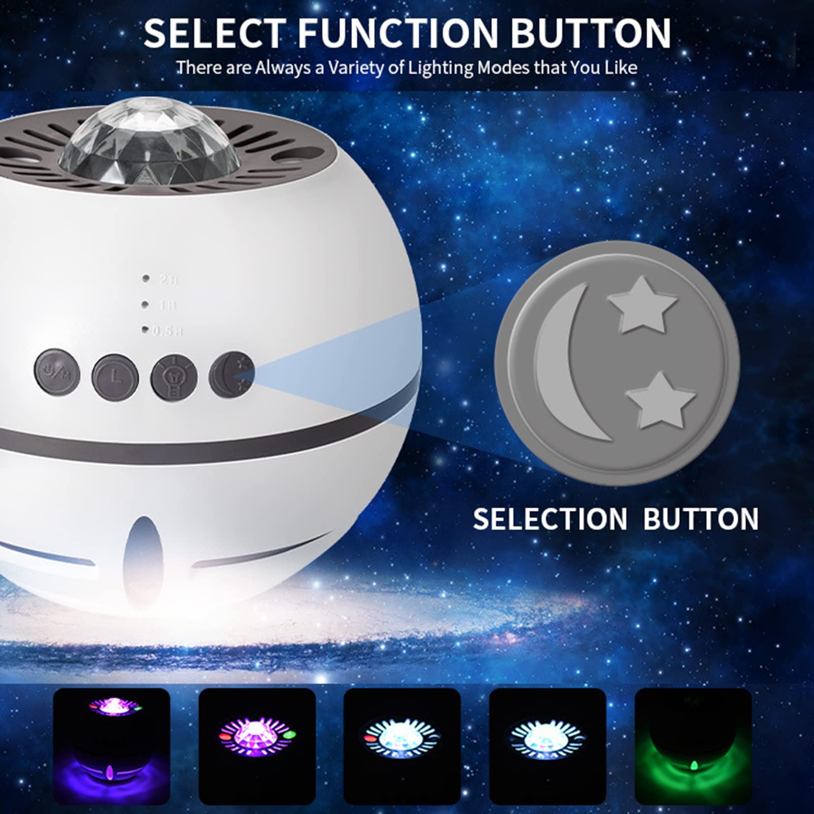 Galaxy Star Projektor Lampka nocna, Starry LED Aurora Lights Lampa do sypialni Sufit Noc Starlight Z Zegarem 7 Tryb Światła Lampa Stołowa dla Dziecka Dzieci Dorośli Prezent,Black
