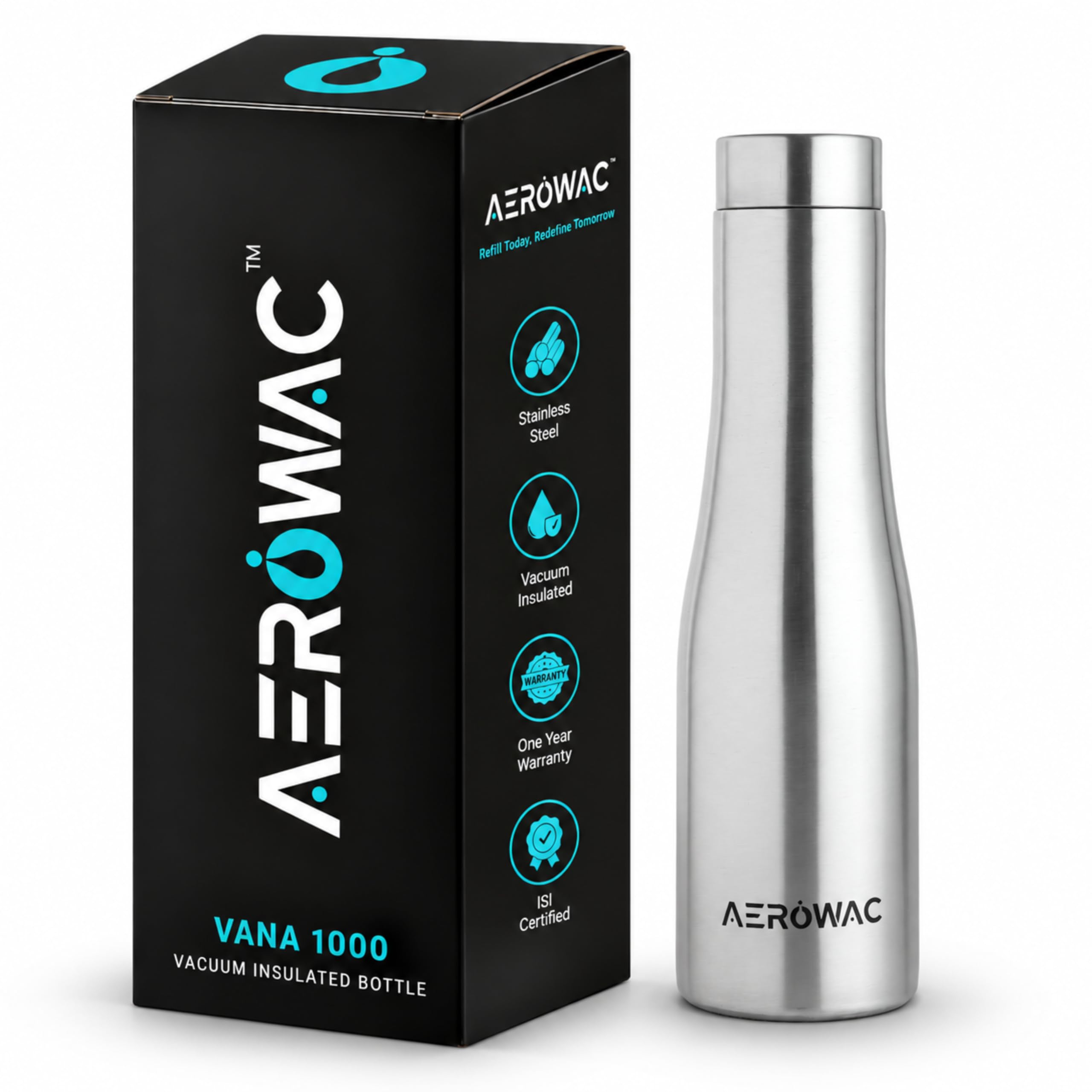 AEROWAC Stainless Steel Water Bottle - 1000ml -13