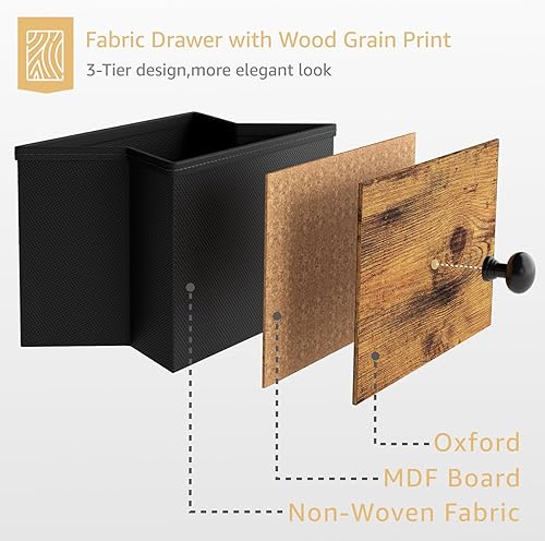 Miniatura 5 de BOLUO Juego de 2 mesitas de noche con cajones, mesita de noche pequeña con bolsillo y 2 cajones para dormitorio, juego de mesa auxiliar marrón