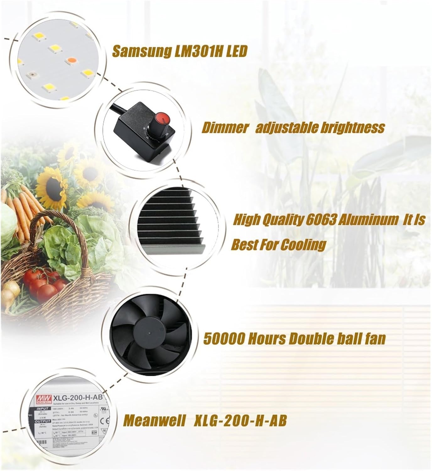 LED 成長ライト 200 ワットフルスペクトル植物ランプ屋内植物花苗野菜と開花 【ハンガー】 強い光と広い照射範囲 (Color