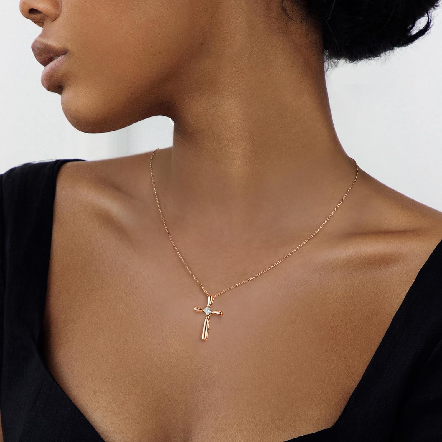 NORBU 925 Sterling Silver Cross Necklace for Women, 5A Cubic Zirconia Birthstone Womens Cross Necklace, Hypoallergenic Cross Pendnat Christian Jewelry Religious Gift for Her Women Wife