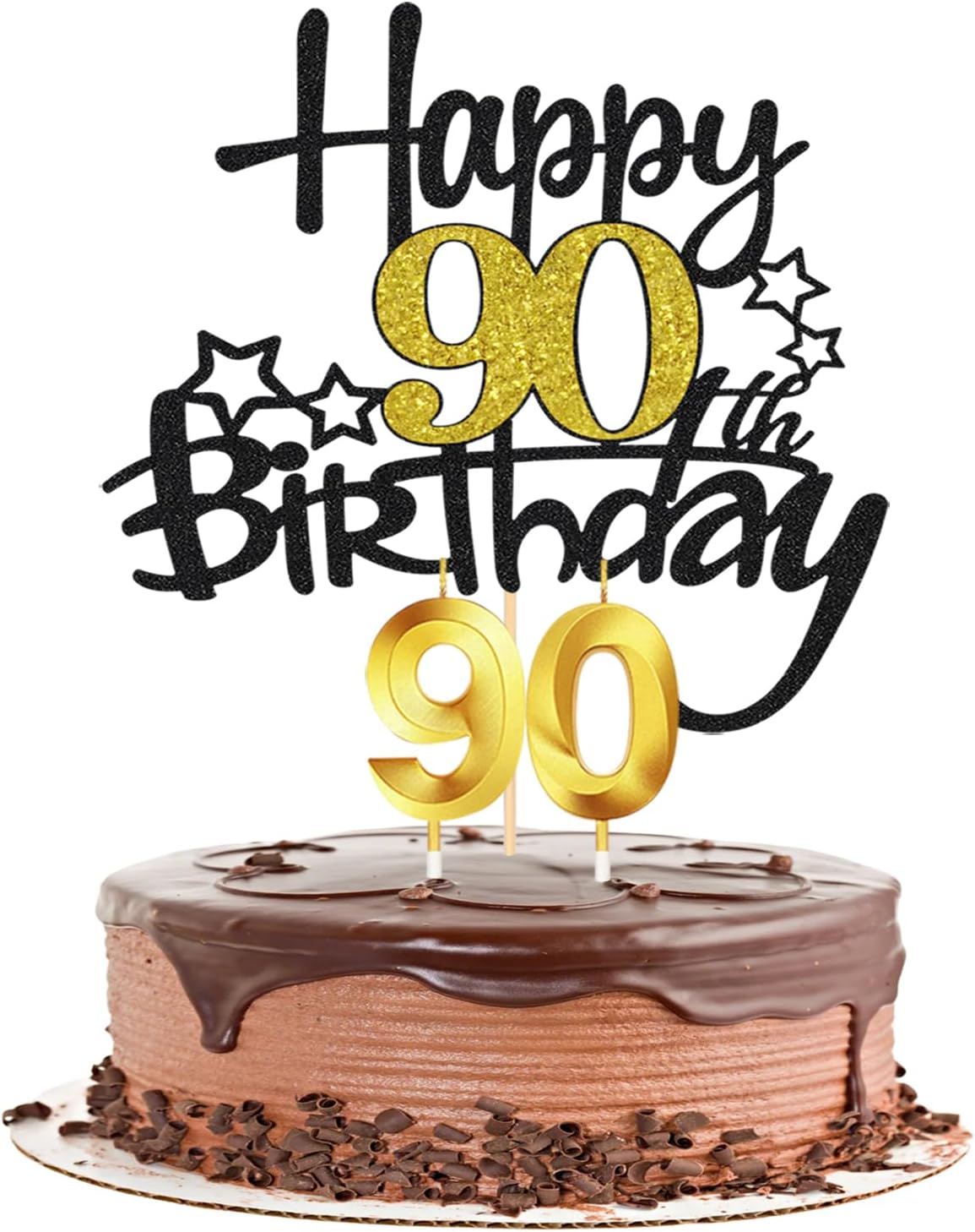 90歳の誕生日ケーキデコレーション、90歳のケーキナンバーキャンドル、グリッター ハッピーバースデーケーキトッパー 記念日パーティー