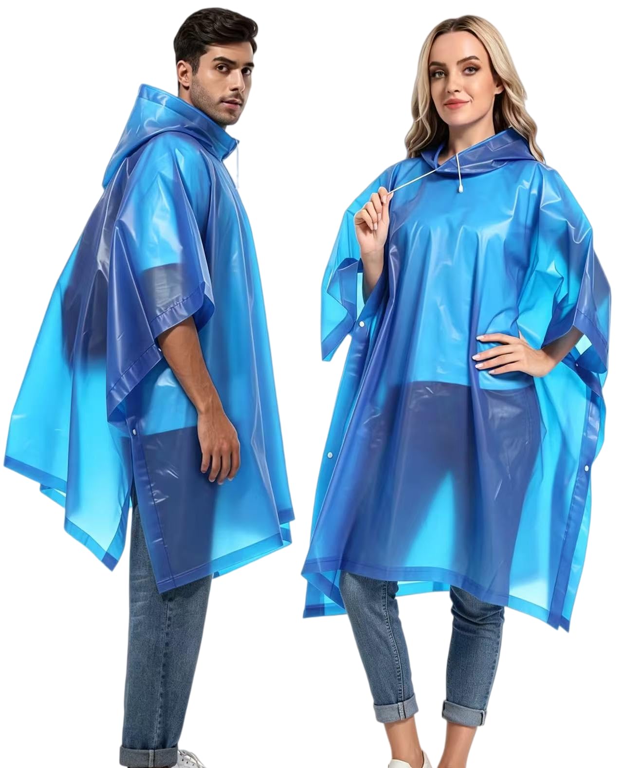 Reusable Rain Ponchos with Drawstring Hood for Adults, Waterproof Thicken Rain Coat, 2 Packs