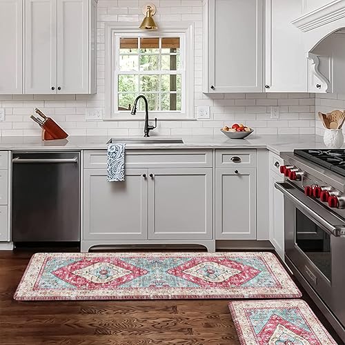 Miniatura 63 de KIMODE - Tapetes de cocina antifatiga, 2 unidades, navideños, estilo rústico, acolchados, para lavandería, oficina, fregadero, color rojo, 17 x 47