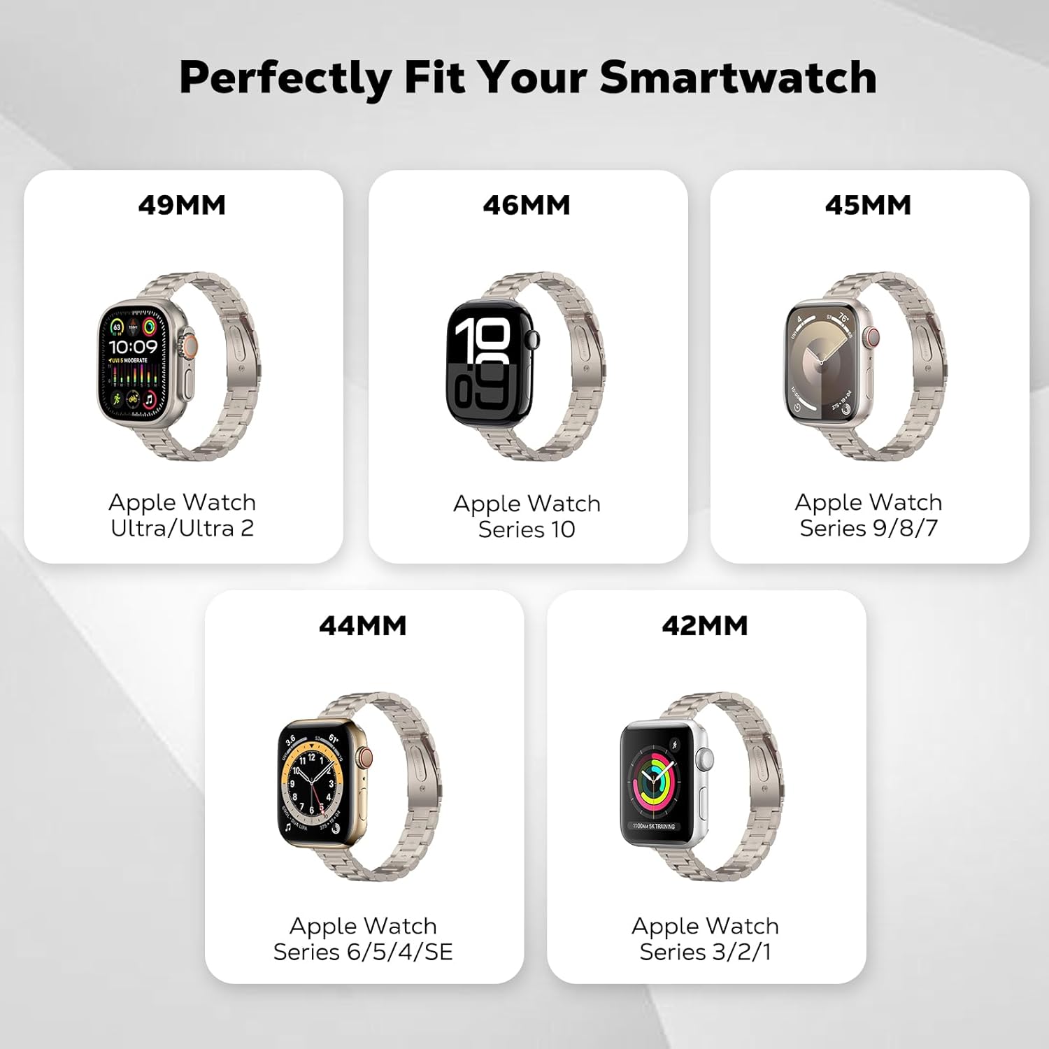 Slim Metal Band Compatible with Apple Watch Ultra3/2/1 49mm/Series 11/10/9/8/7/6/5/4/3/2/1/SE3/SE2/SE 46/45/44/42/41/40/38mm, Stainless Steel Thin Band Replacement Strap iWatch Wristband - Image 2