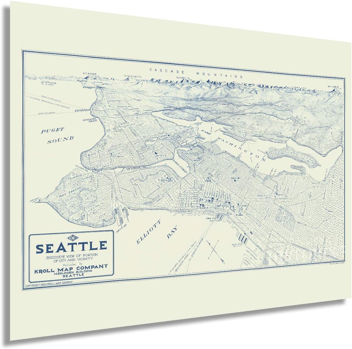 HISTORIX Vintage 1925 Map of Seattle Washington - 18x24 Inch Vintage Map of Seattle Wall Art - Seattle Vintage Poster - Bird's Eye View of Seattle Wall Map - Portion of City and Vicinity