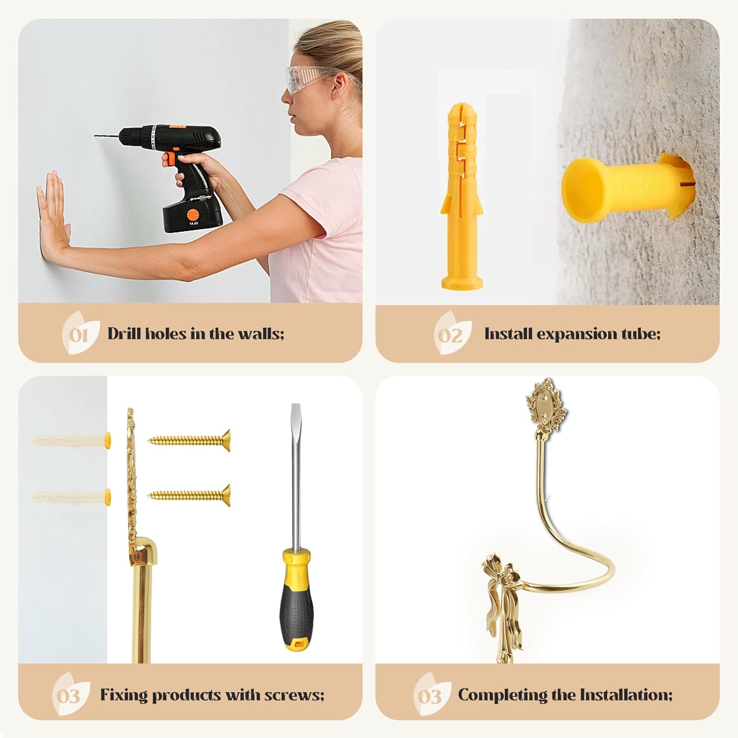 2 Pcs Gold Brass Bow Curtain Tiebacks, Vintage Wall Mounted Curtain Holdbacks, Decorative Curtain Hooks for Living Room、 Bedroom and Home Office