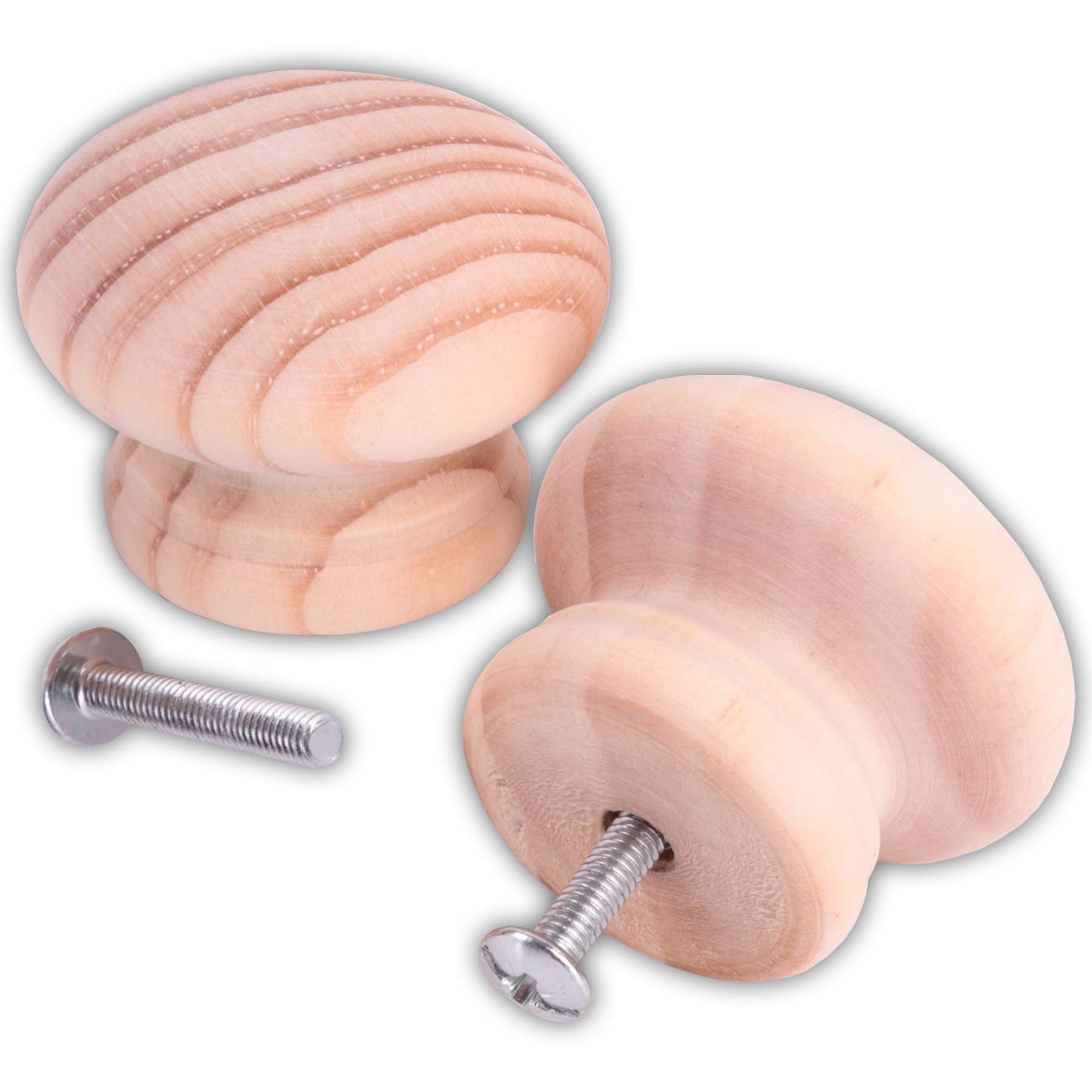 White Hinge Beige 40Mm Pine Wooden Cupboard Cabinet Door Knobs - Pack Of 2