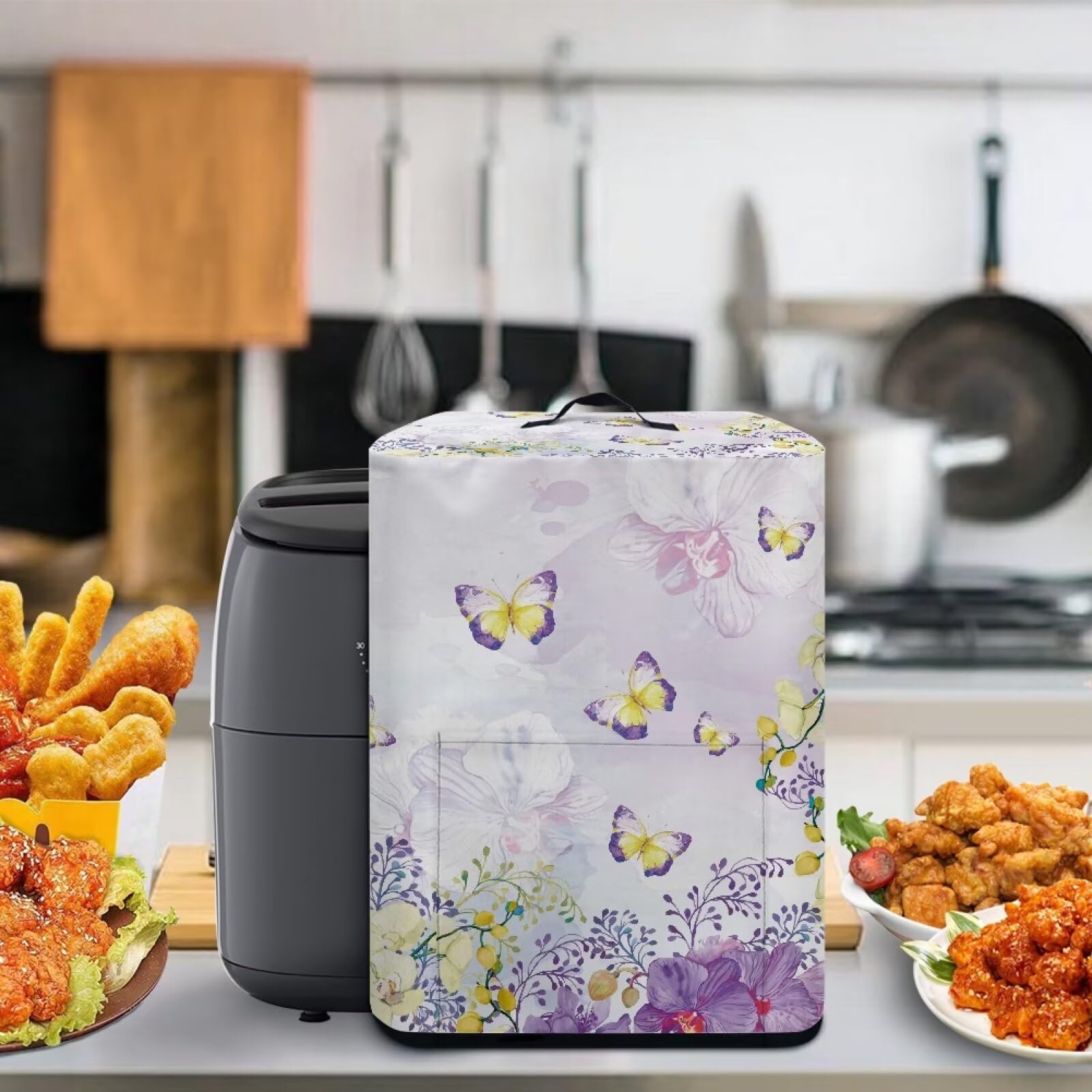 TODIYADDU Purple Rose Butterfly Electric Pressure Cooker Cover — Protective Dust Cover With Pocket & Handle For Instant Pot, Rice Cooker