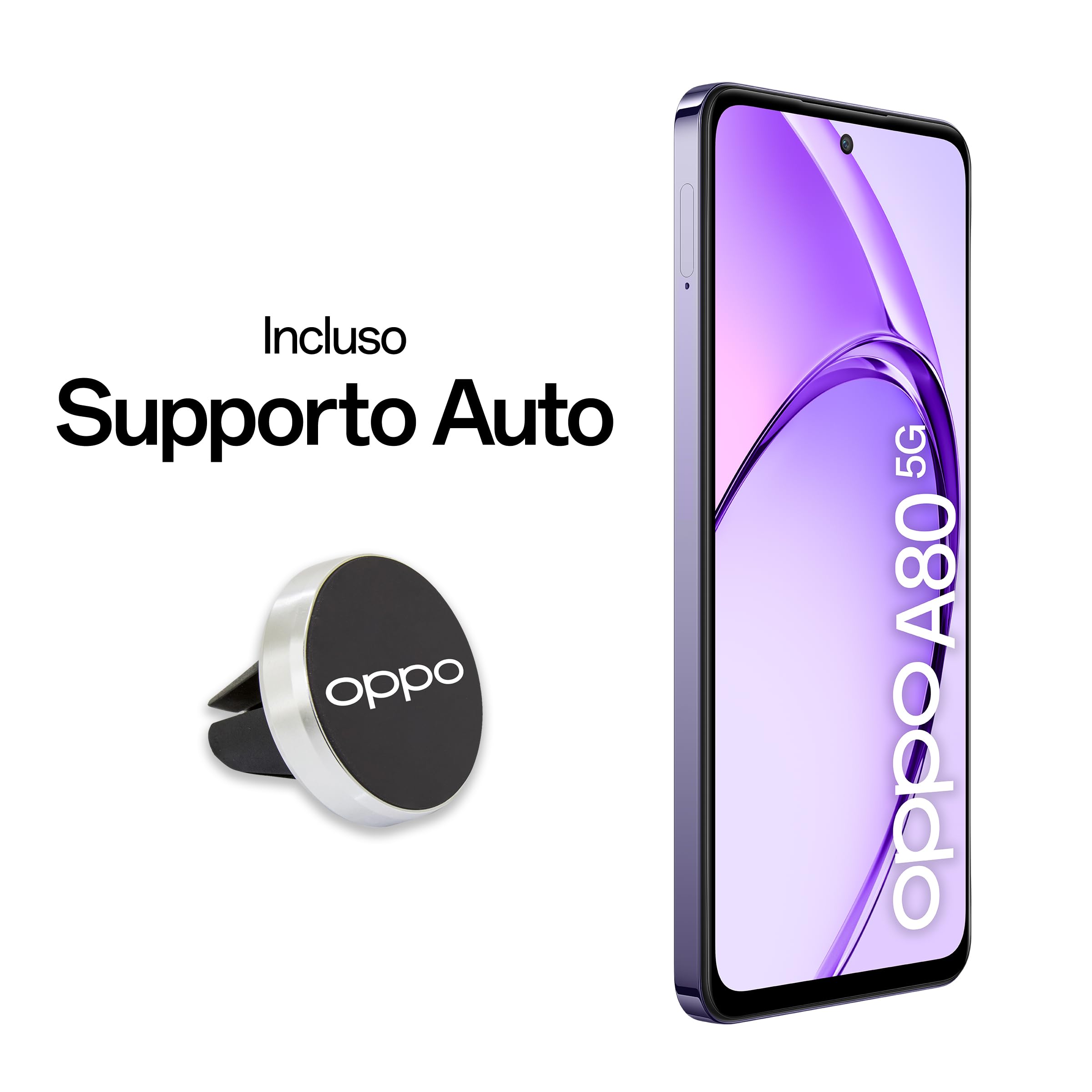 OPPO A80 5G Smartphone, AI Doppia Fotocamera 50+2MP, Selfie 8MP, Display 6.67” 120HZ LCD HD+, 5100mAh, RAM 16GB (8+8) +ROM 256GB (esp1TB), IP54, Supporto Auto [Versione Italia], Moonlight Purple