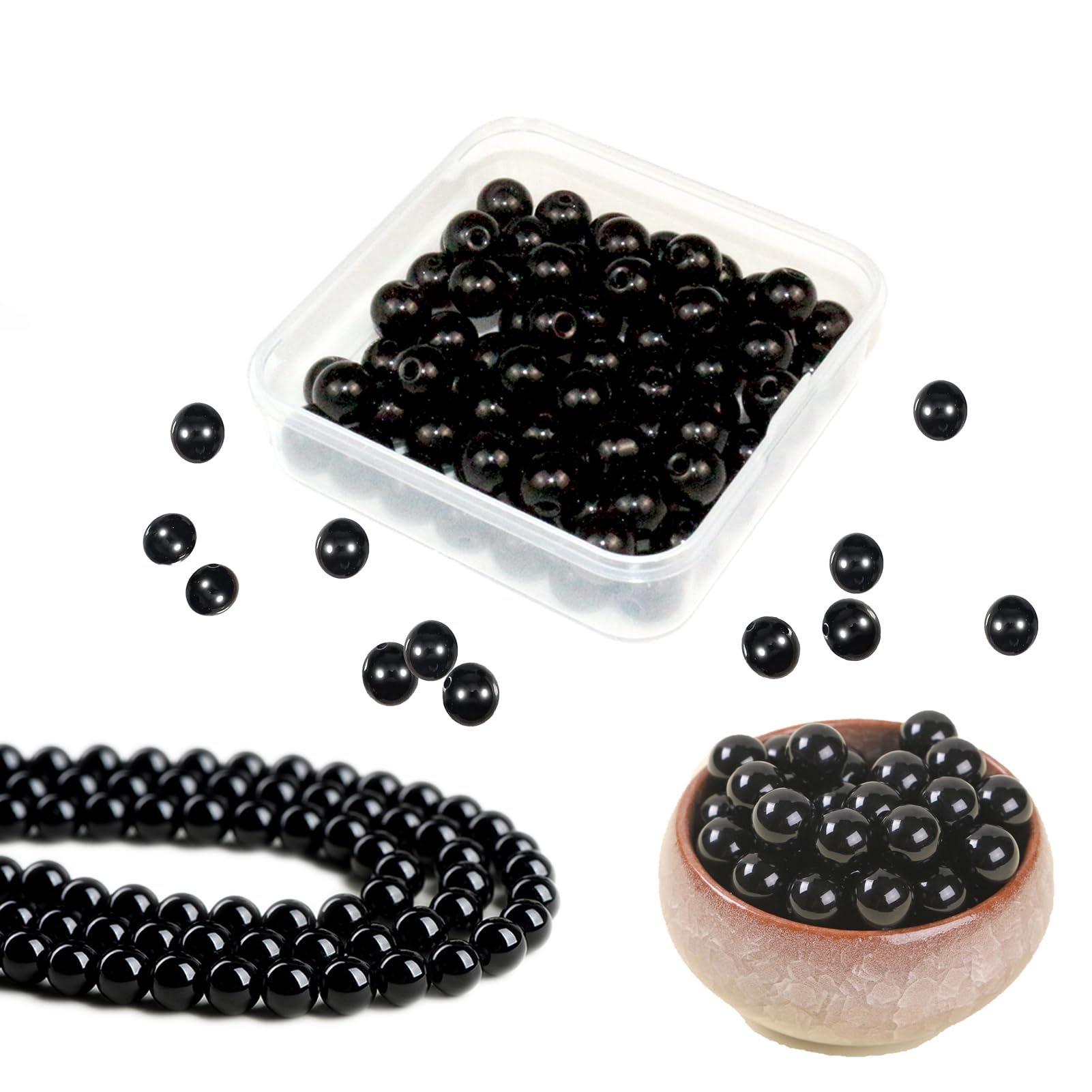 BLAESIFF 8mm Black Loose Natural Round Stone Beads for Jewelry Making, 100pcs Gemstone Beads for Bracelet Earrings Necklace Making, DIY Craft Bead โ image 1
