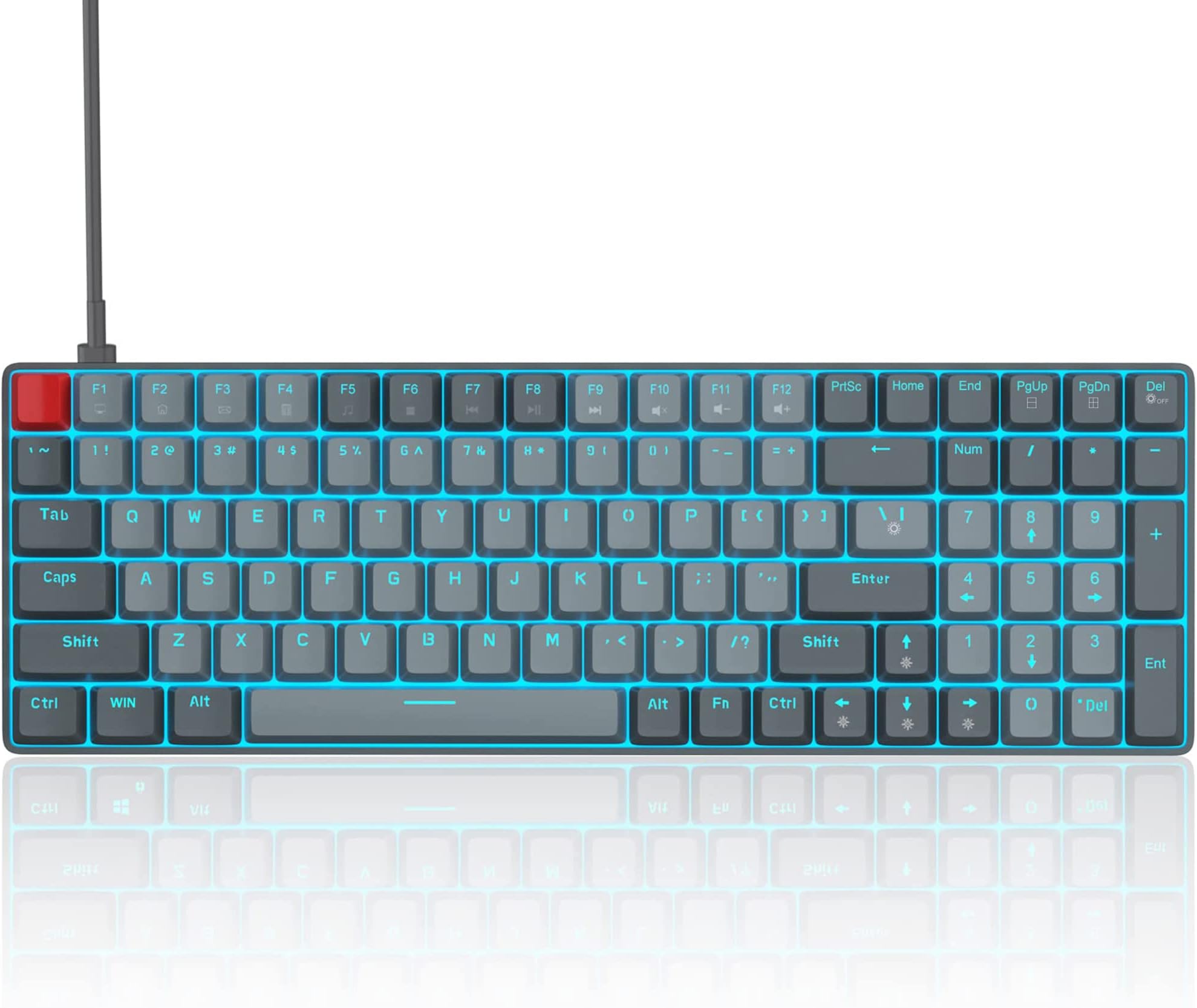 MageGee 100 Keys Mechanical Gaming Keyboard, Red Switch, 96% Compact Layout LED Blue Backlit Wired Keyboard with Numpad Arrow Keys, for PC Laptop, for Game and Office, Grey Black