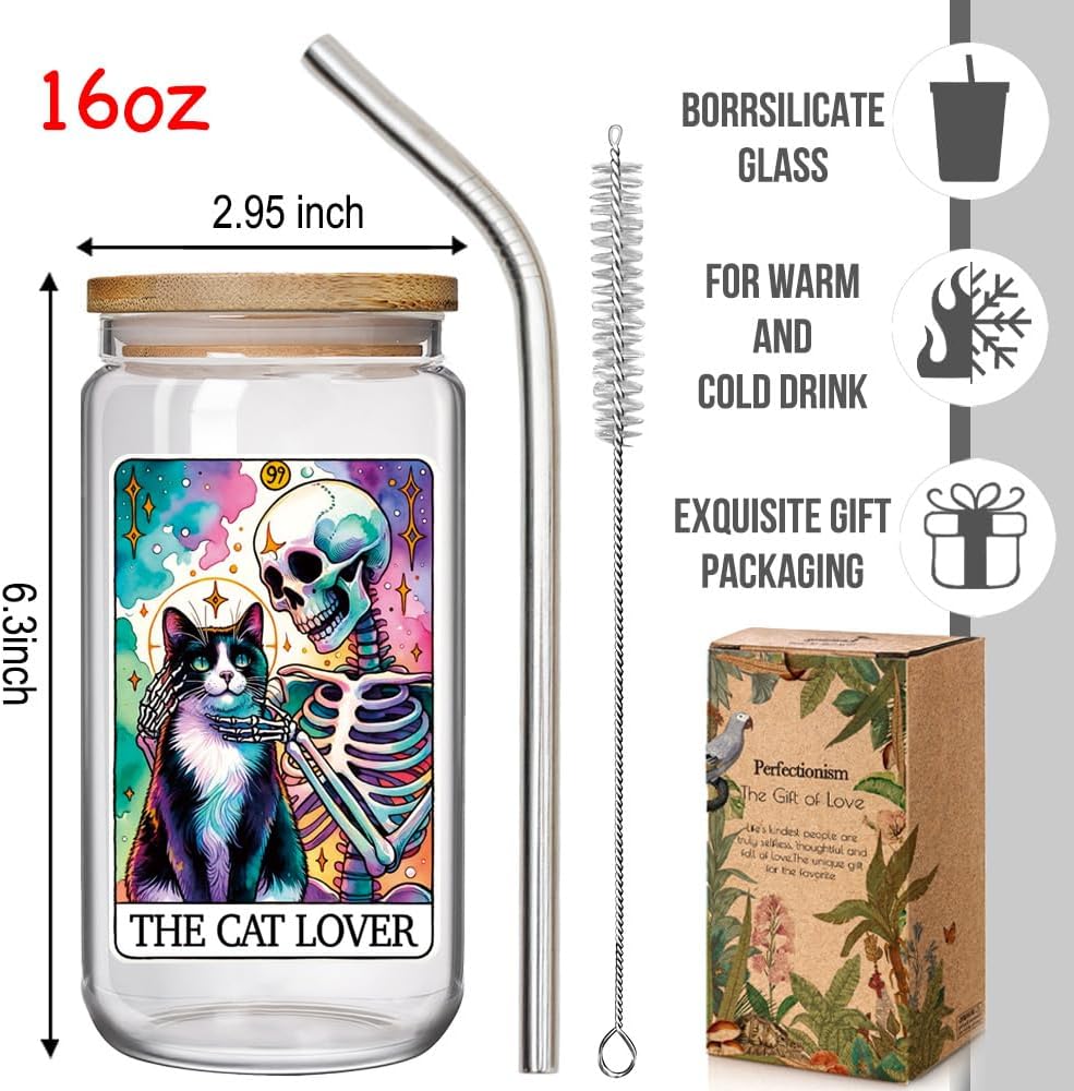 Funny 16oz Cat Glass Cups with Lids and Straws Gifts for Women Girls, Cool Cat Lover Owners Christmas Gifts for Daughter Sister Aunt Best Friends BFF,Cats Decor Stuff Accessories - Image 5