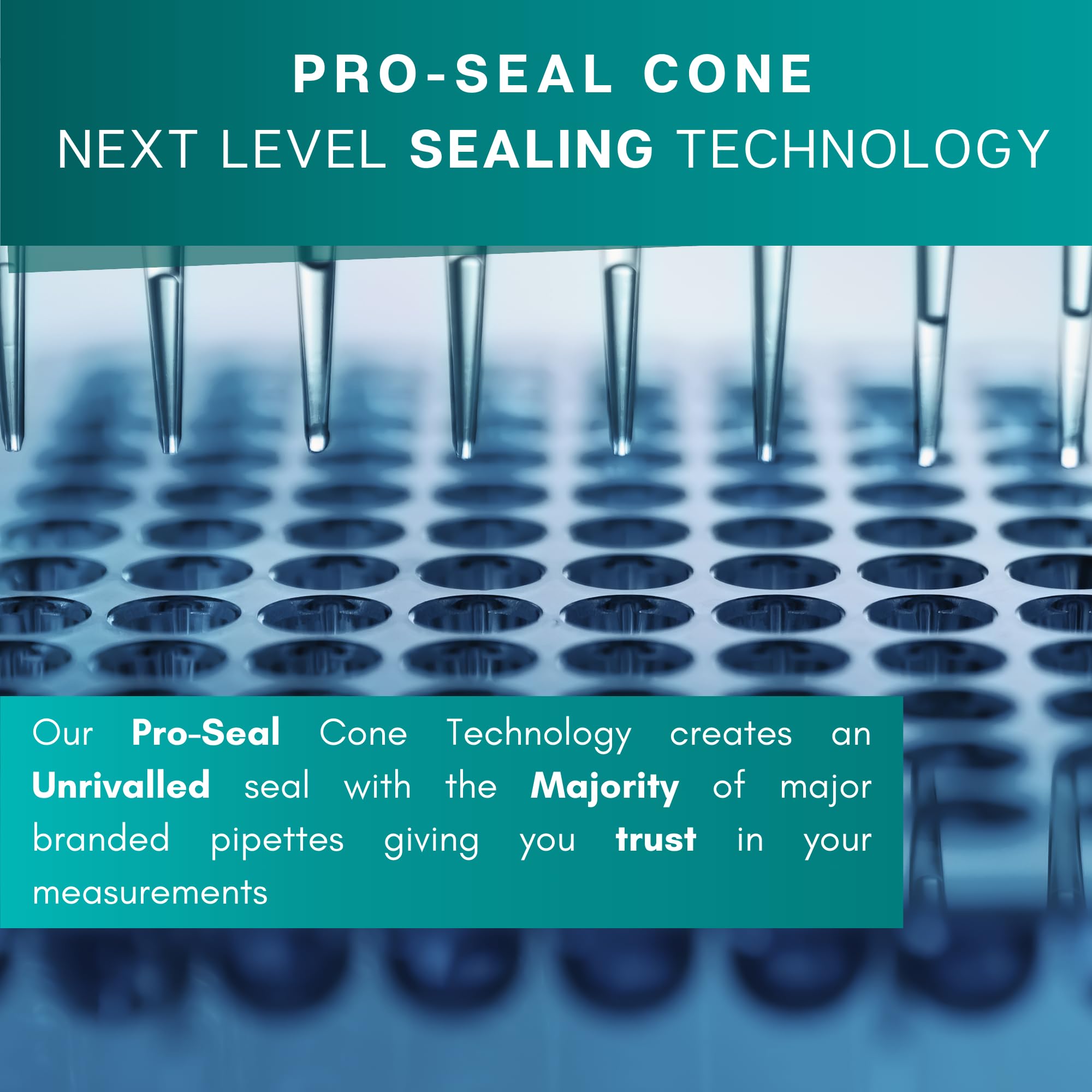 Labsales Precision 1000UL Puntas de pipeta estériles sin filtro de 1 ml con tecnología Universal Pro-Seal. Soporte preestablecido de 100 puntas para laboratorios y química