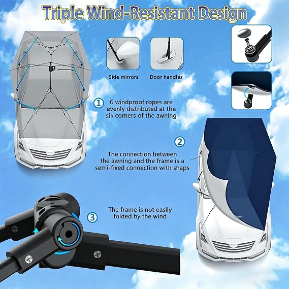Fully Automatic Car Tent Umbrella, Fully Automatic Car Umbrella with Remote Control, Portable Automatic Car Cover Umbrella, for Outdoor Vehicle Protection Grey-5M