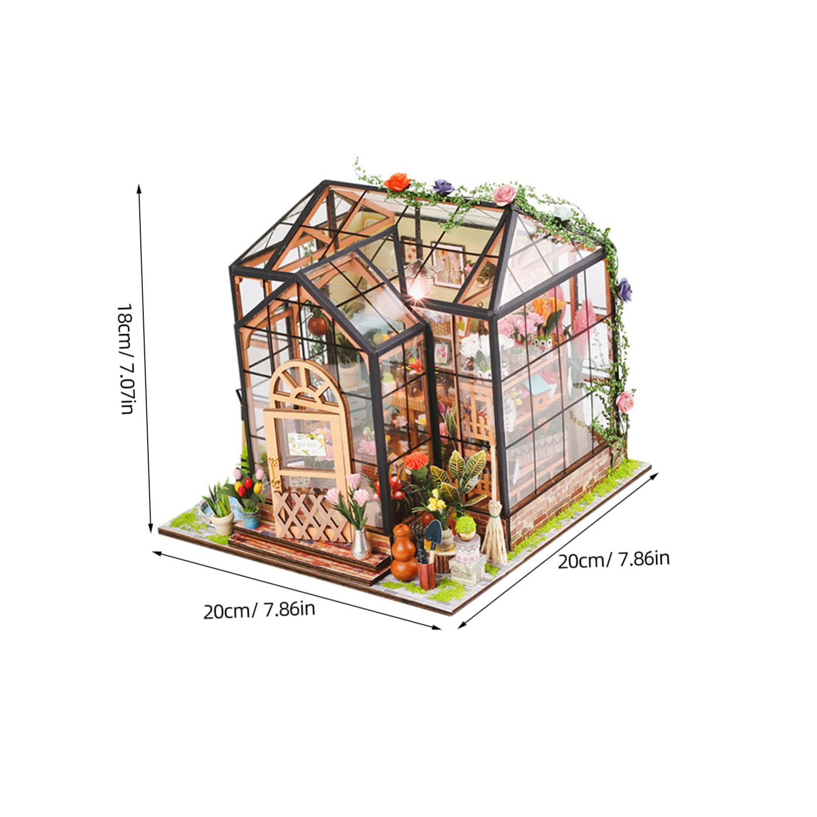 UKCOCO Kit de Manualidades para Casa de Flores en Miniatura, Modelo de Invernadero de Construcción 3D, Madera y Acrílico, Varios Accesorios, para Coleccionistas y Niñas, Decoración