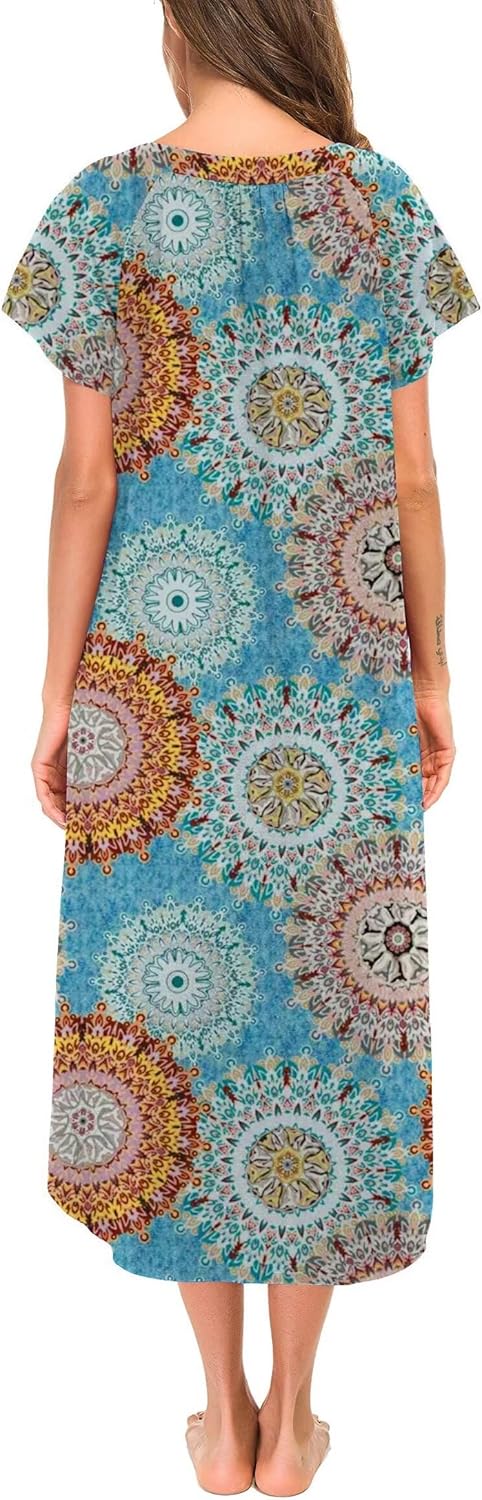 YOZLY Nightgowns for Women Short Sleeve Long Night Gowns Soft V Neck Sleepwear with Pockets