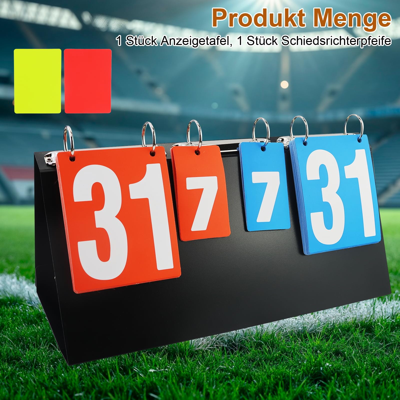 Tabellone segnapunti Portatile, segnapunti pallavolo, Flip Sport Scoreboard, con 2 cartoncini arbitri, per Pallacanestro, Calcio, Badminton, Ping Pong, Tennis