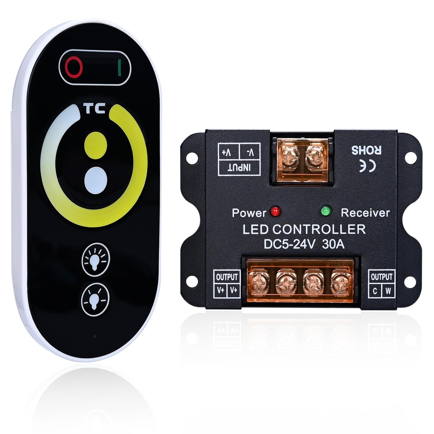 GOMING DC 5V 12V 24V 30A RF PWM CCT Controller with Touchable Button Remote Control Suitable for CCT LED Strip Lights