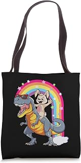 Bunny Riding Dinosaur T-Rex Kids Girls Boys Rainbow Rabbit Tote Bag