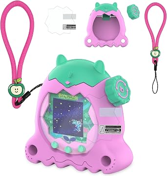 Protective Case for Tamagotchi Paradise Electronic Pet, Silicone Cover for Tamagotchi Paradise with Screen Protector, Hand Strap and Button Cover Protector