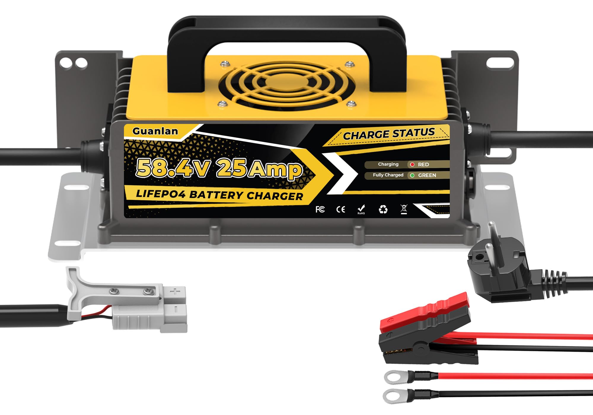 58,4V 25A Cargador de Batería Litio para 48V (51.2V) LiFePO4 Baterías, 48V Cargador de Batería LiFePO4 para Autocaravanas, Barcos, Vehículos Marinos y Sistemas Solar