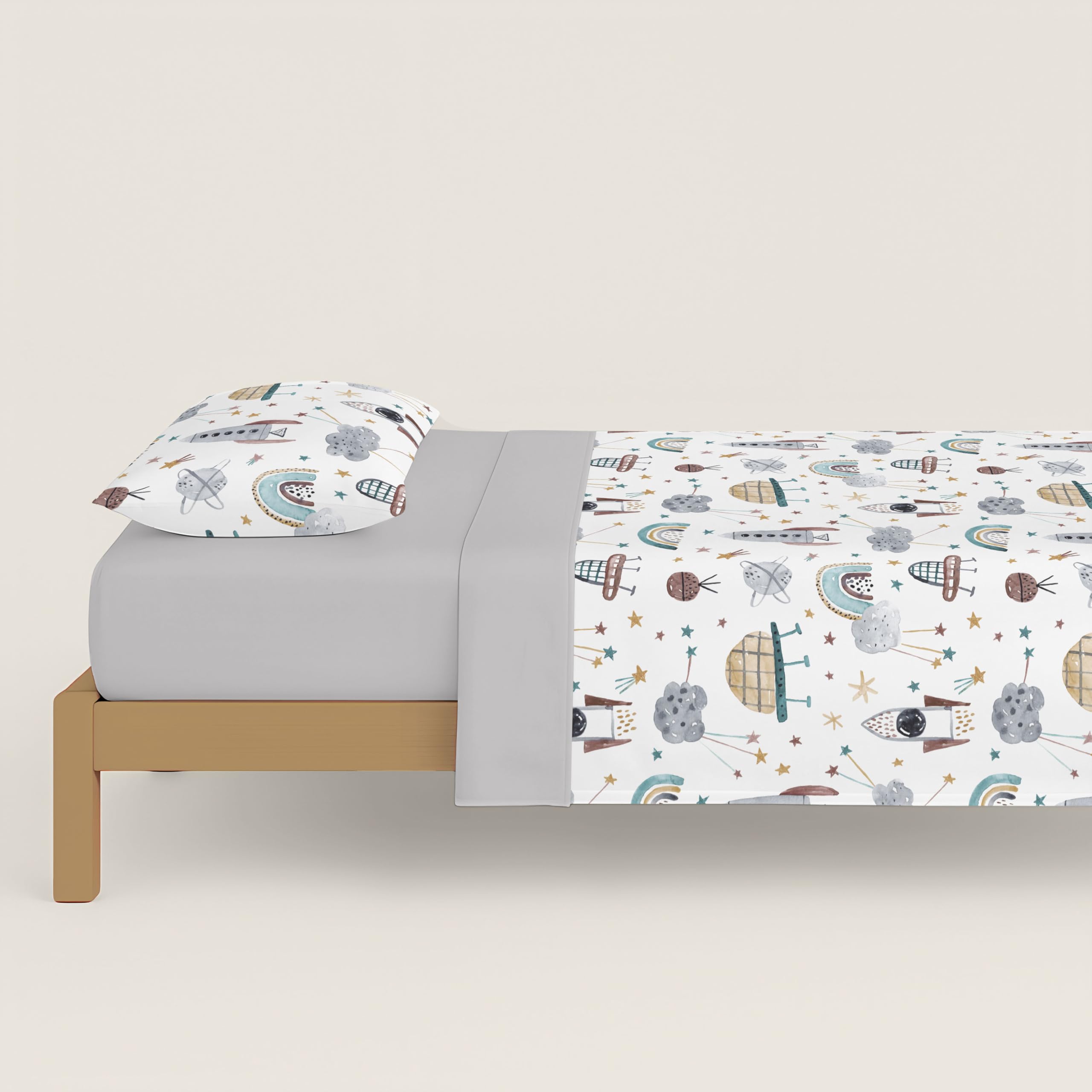 NATURALS - Funda Nórdica Infantil Estampada Cama 90-100% Algodón Suave y Transpirable - Juego de Edredón 150x220 cm con Solapa + 45 cm - 1 Funda Almohada 45x110 cm - Fabricado en España