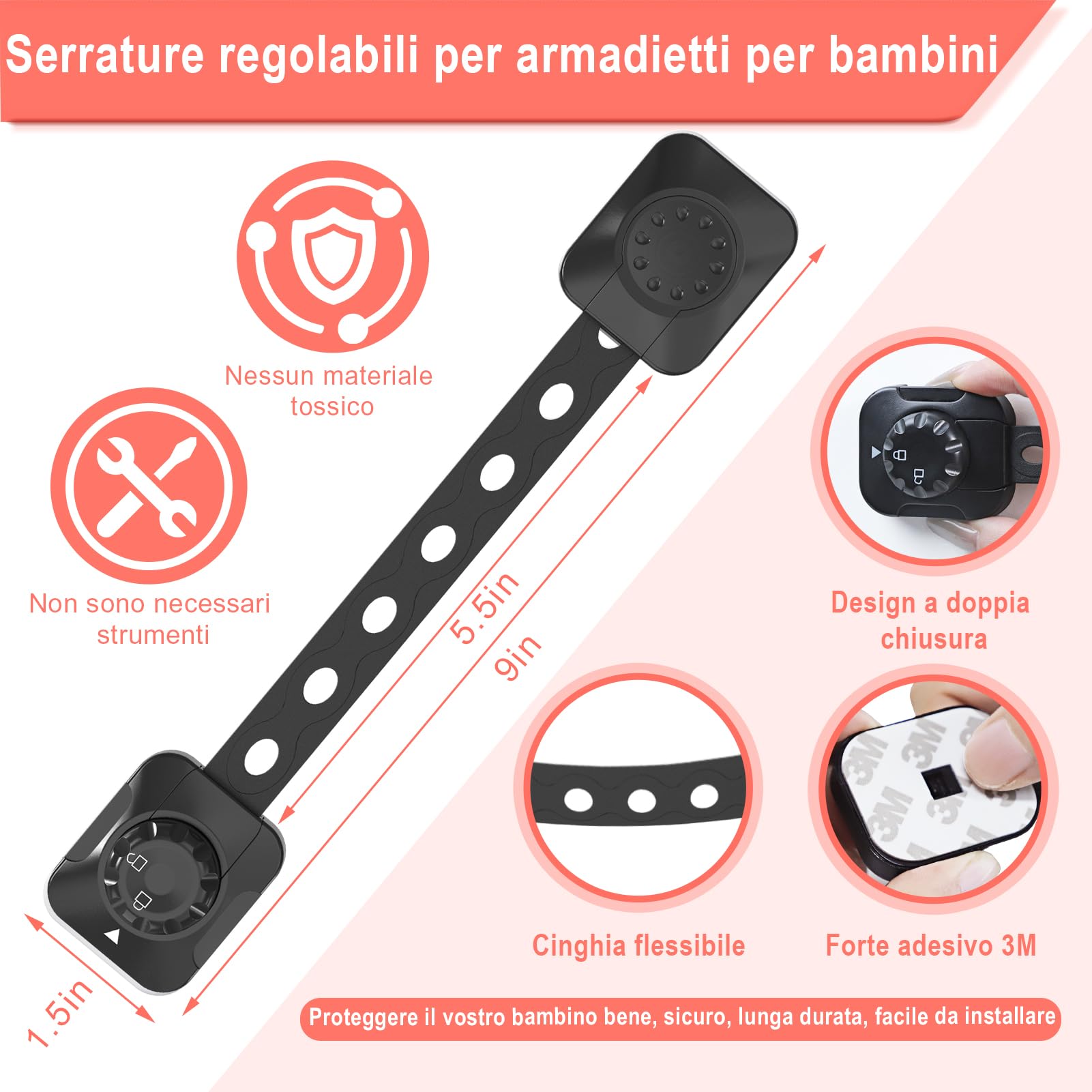 Set di 6 serrature di sicurezza per bambini, blocco per armadi, WC, cucine, porte, finestre, frigoriferi, adesivo extra forte | Leroy Merlin