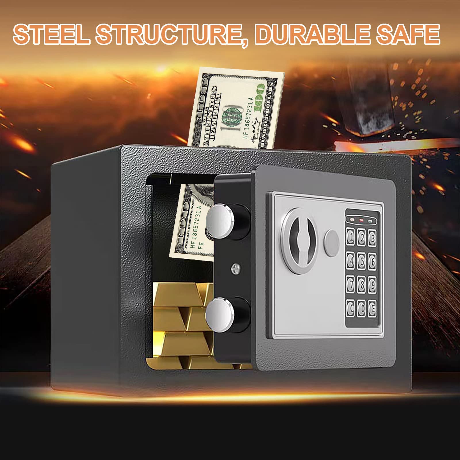 Piccola Cassaforte Elettronica di Sicurezza, Piccola Cassaforte per Soldi, Mini Cassaforte Ignifuga da 0,23 Piedi Cubi con Serratura a Combinazione E Chiave, per Deposito di Contanti