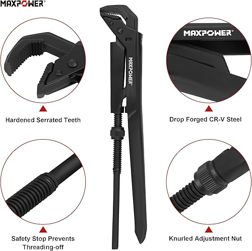 Miniatura 4 de MAXPOWER Llave de tubo sueca, llave de tubo sueca ajustable de 12 pulgadas, llave de plomero Stilsons con mandíbula en ángulo de 90, capacidad de