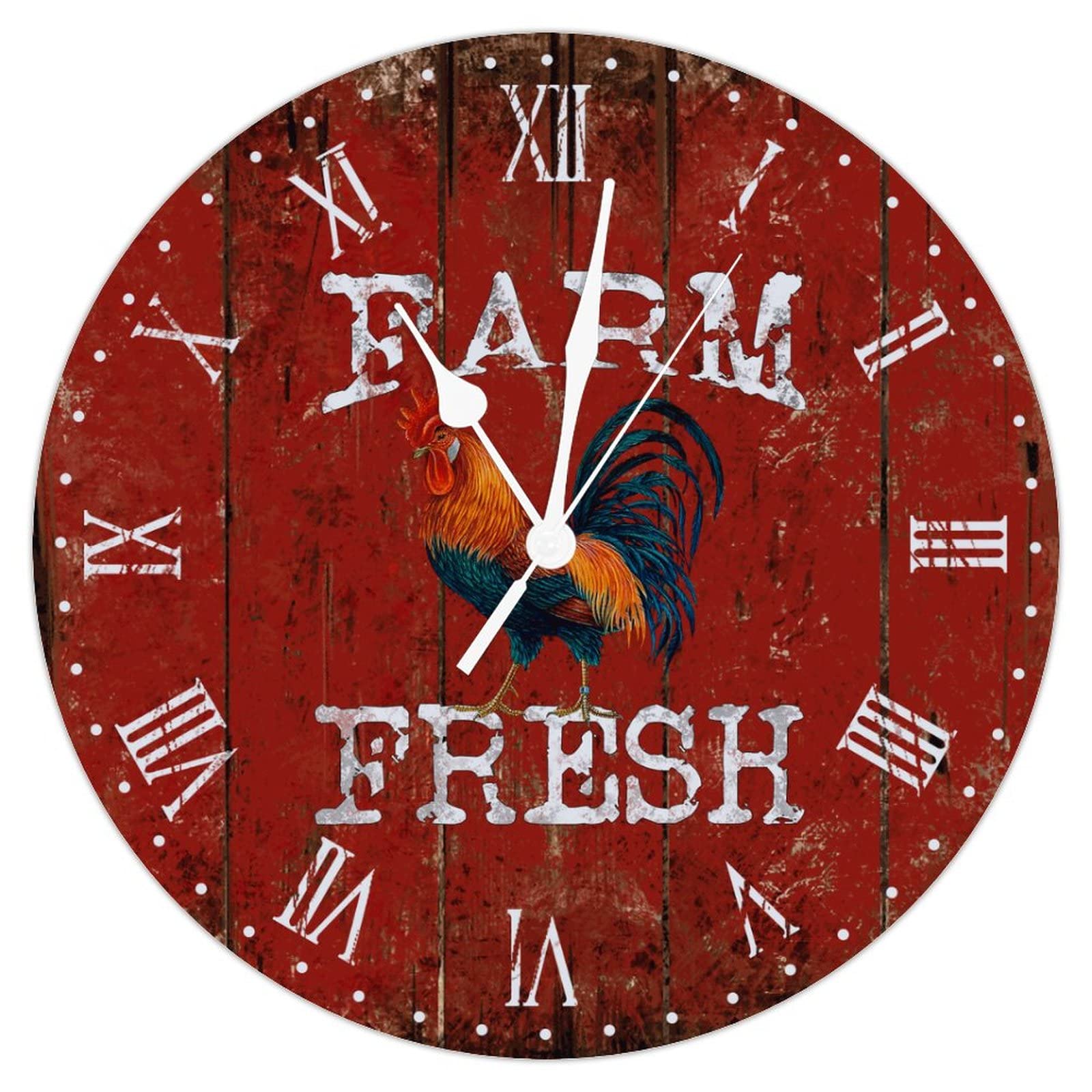 Horloge murale coq de la ferme en bois rustique de 38 cm